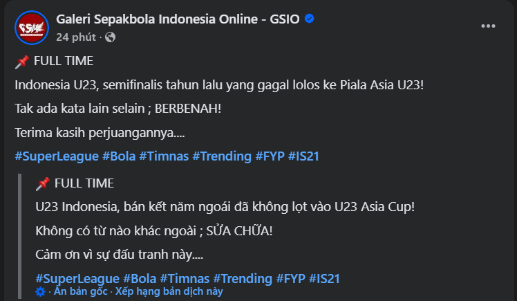 Truyền thông Indonesia thất vọng trước thất bại của đội tuyển 701407