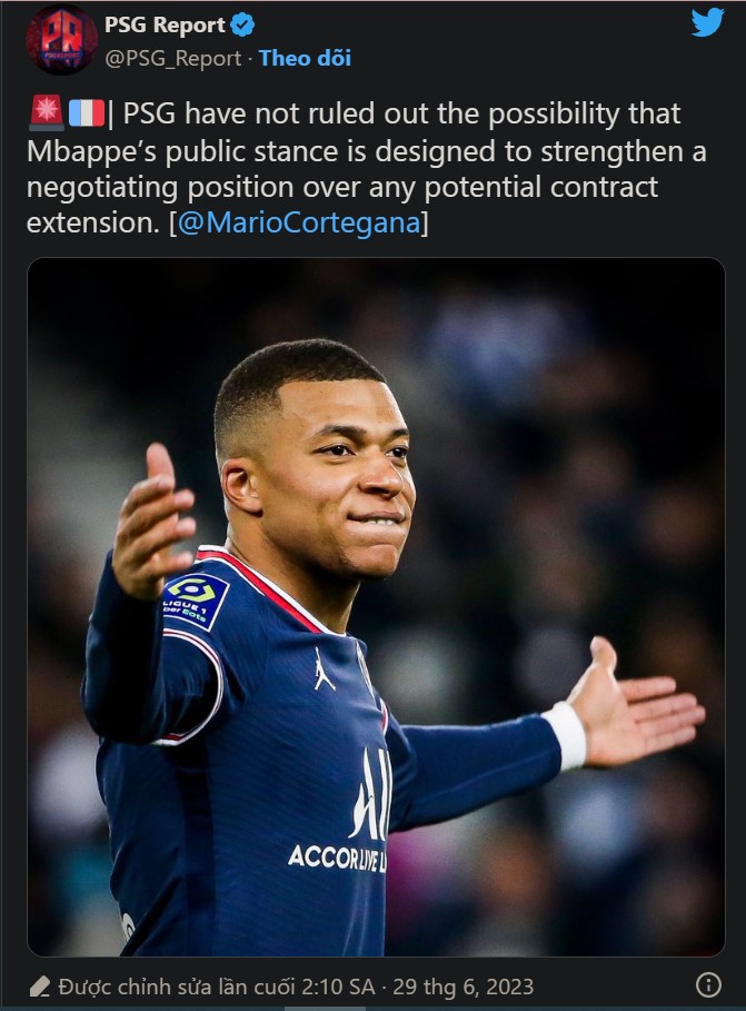 PSG chốt lập trường, khẳng định 'mưu mẹo' trong đàm phán của Kylian Mbappe 297556