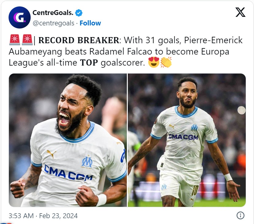 KỶ LỤC: Aupameyang trở thành chân sút số 1 lịch sử Europa League 410055