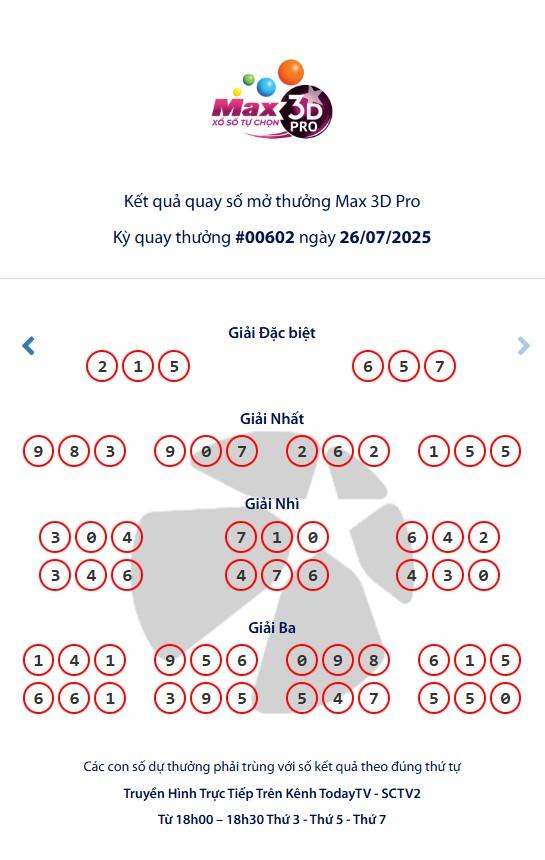 Vietlott 26/7/2025 - Kết quả xổ số Vietlott Power 6/55 ngày 26/7/2025 672724