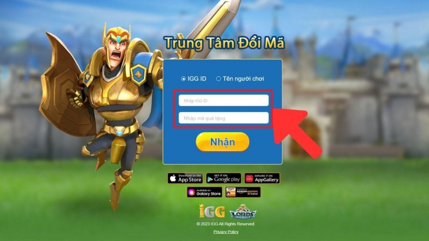 Cách nhập code Lords Mobile theo IGG ID bước 2