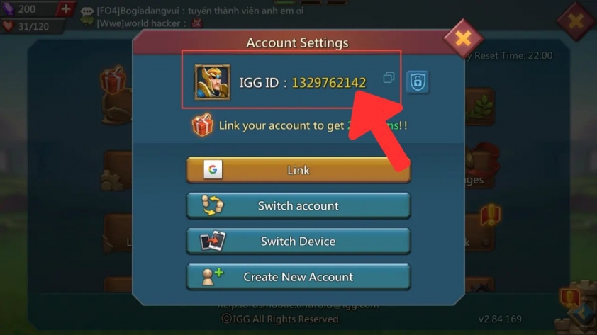 Cách tìm IGG ID Lords Mobile bước 3