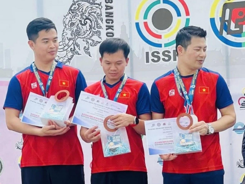 Bộ đôi xạ thủ Phạm Quang Huy - Hà Minh Thành tiếp tục có huy chương Châu Á 595748