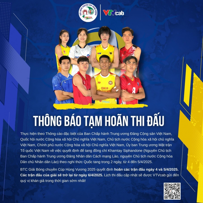 Cúp bóng chuyền Hùng Vương 2025 bị tạm hoãn chỉ sau 1 ngày 615134