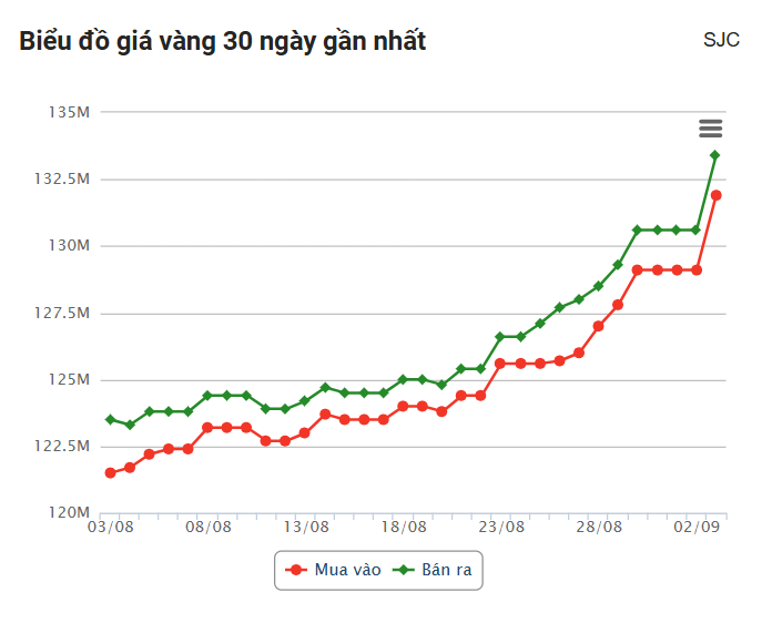 Giá vàng hôm nay chiều 3/9: Tăng phi mã 697013