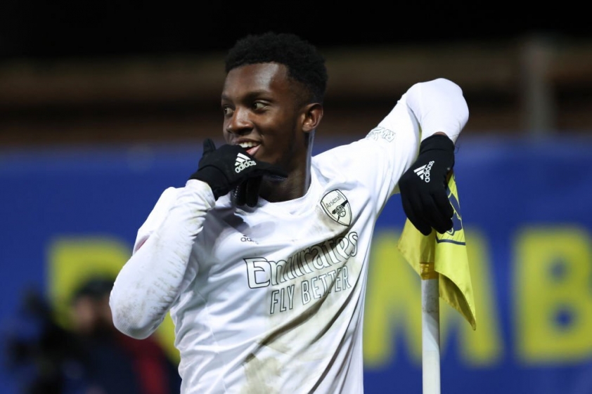 Nketiah tỏa sáng với một cú đúp cho Arsenal trong hiệp 2. Ảnh: GETTY