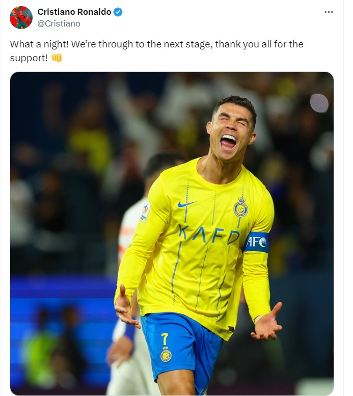 Phản ứng của Ronaldo sau khi đưa Al Nassr vào tứ kết Cúp C1 châu Á 409560