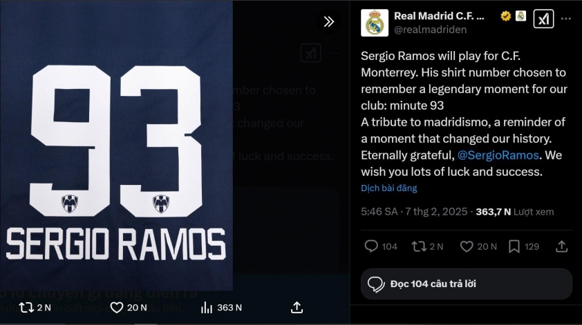 Sergio Ramos chế giễu Atletico Madrid bằng số áo mới 590832