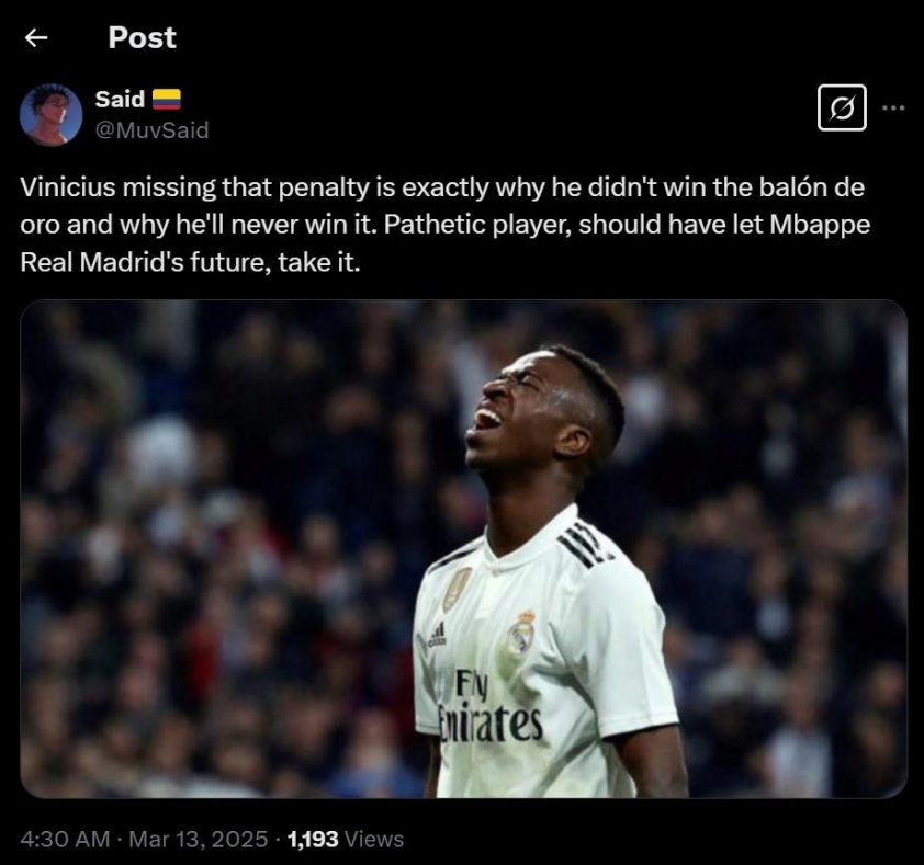 Vinicius Jr bị chế giễu, nói rõ lý do không thể giành Quả bóng Vàng 604195