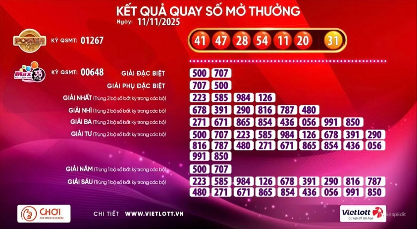 Vietlott 11/11/2025 - Kết quả xổ số Vietlott Power 6/55 ngày 11/11/2025 739351