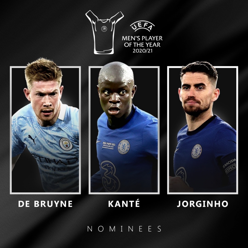 De Bruyne, Kante, Jorginho là 3 cái tên lọt vào danh sách rút gọn (Ảnh: UEFA Champions League)