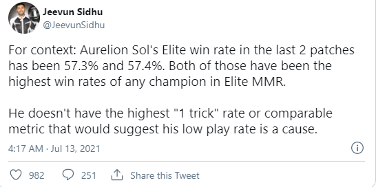 Riot Games sẽ neft khẩn cấp Aurelion Sol trong bản cập nhật 11.15