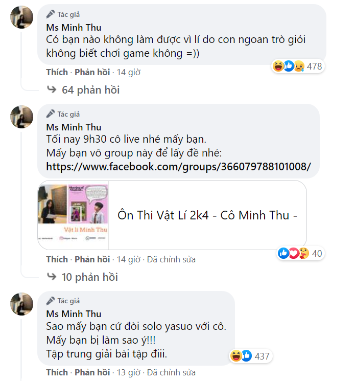 cô giáo minh thu trả lời các học sinh về đề bài