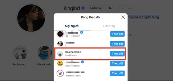 Bạn trai mới nằm trong danh sách những người được Linh Ngọc Đàm theo dõi