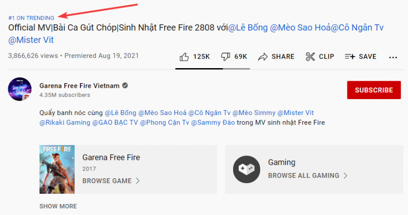 MV Bài Ca Gút Chóp của Free Fire leo lên top 1 Trending Youtube - Ảnh 1