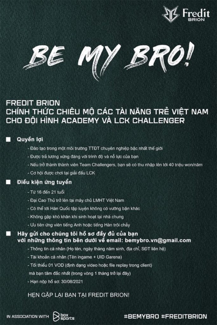 Chương trình be my bro của fredit brion