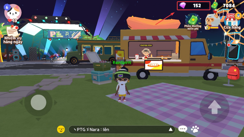 Click biểu tượng đá quý ở góc phải màn hình game Play Together