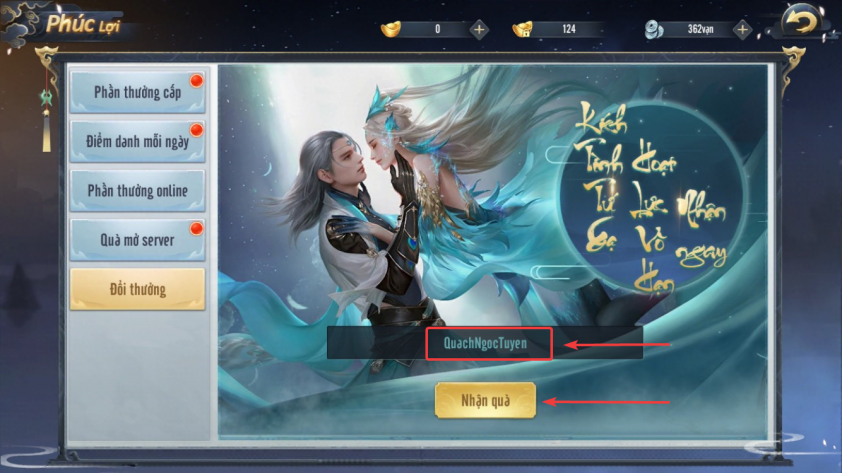 Nhập code mới nhất 2021 và ấn Nhận quà