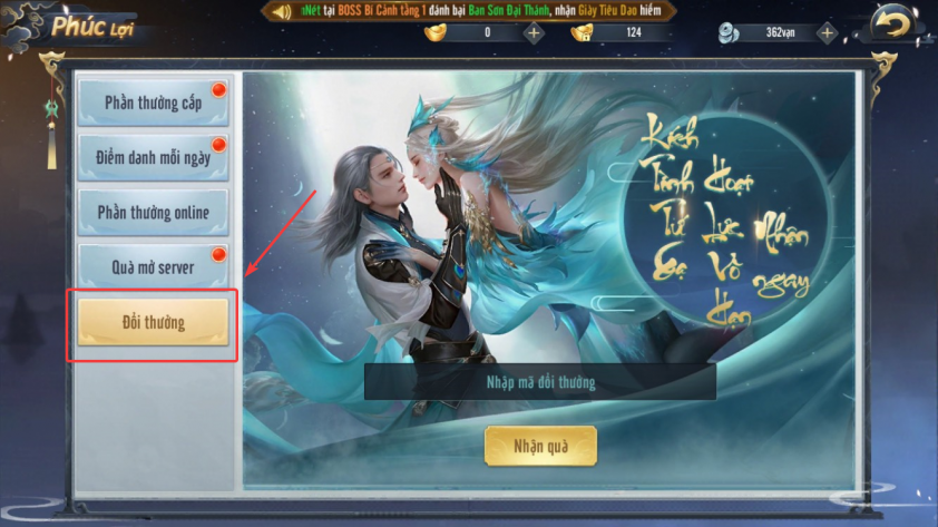 Vào phần Đổi thưởng giftcode