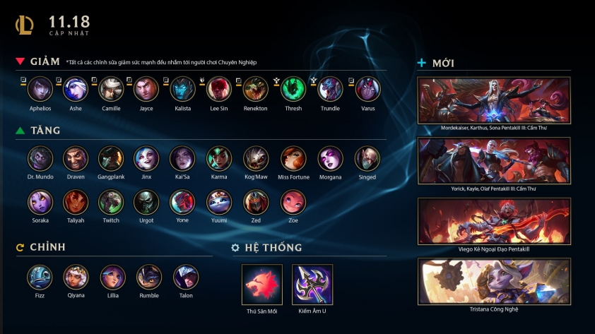 Tóm tắt các thay đổi trong bản update LOL 11.18