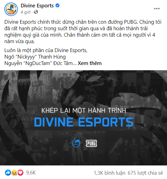 Thông báo từ Divine Esports PUBG