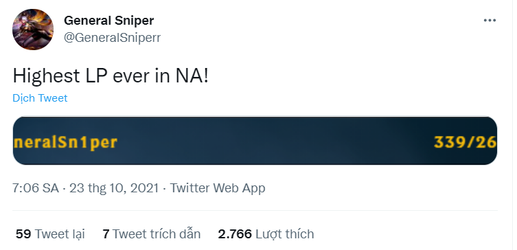 General Sniper khoe thành tích trên trang cá nhân