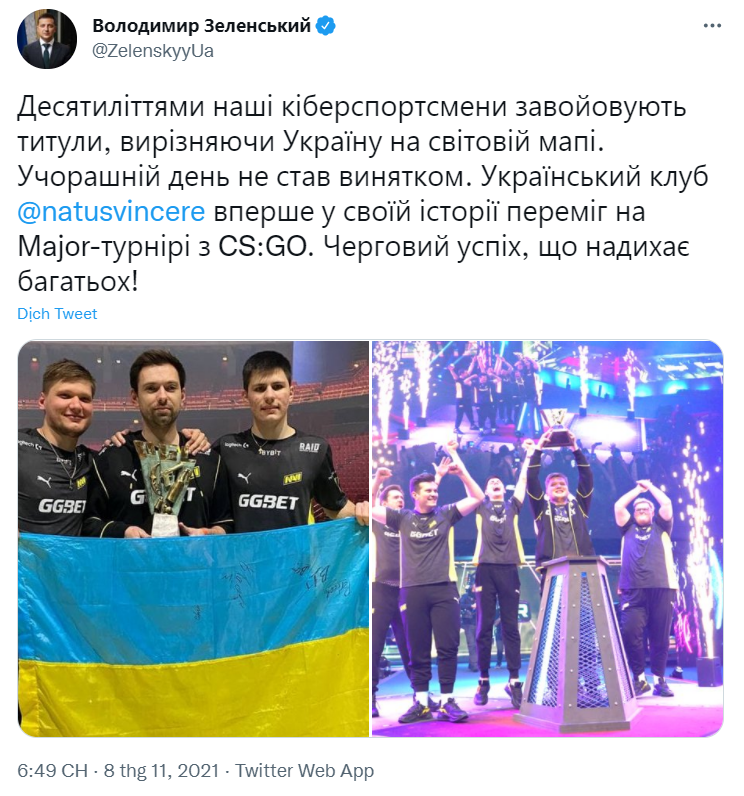 Bài viết trên trang Twitter của tổng thống Ukraina