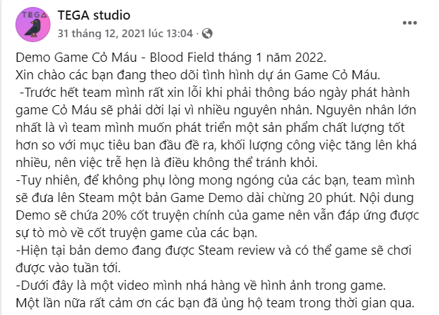 Thông báo từ TEGA Studio