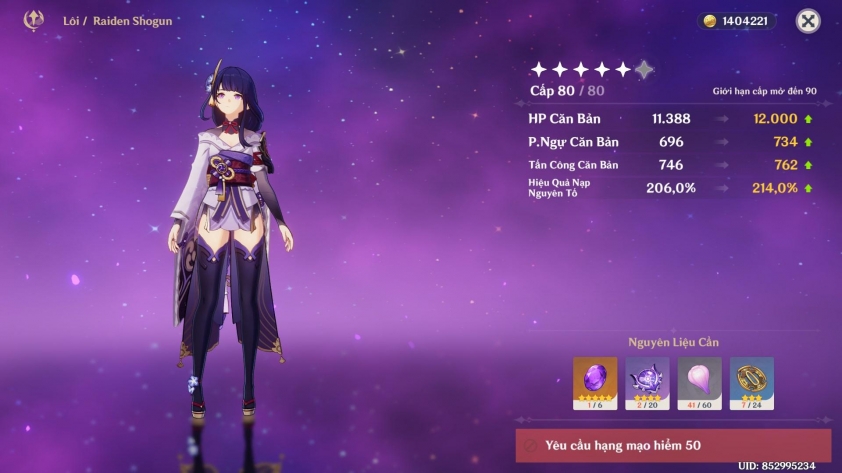 Nguyên liệu nâng cấp Raiden Shogun