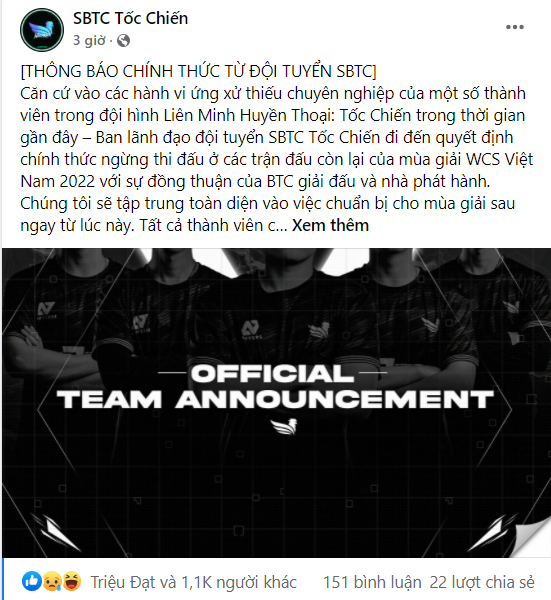Thông báo từ SBTC Tốc Chiến