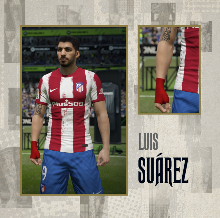 Hình xăm lộ ra khá ít của Luis Suarez cũng được tái hiện lại khá chân thực