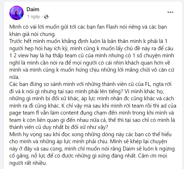 Team Flash tố Daim vô kỷ luật, dọa nghỉ thi đấu, chuyển ra ngoài ở 191999