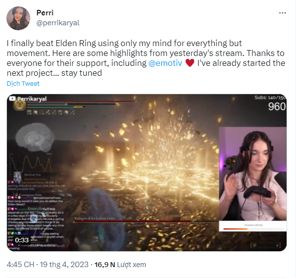 Nữ streamer phá đảo Elden Ring bằng sóng não 281826