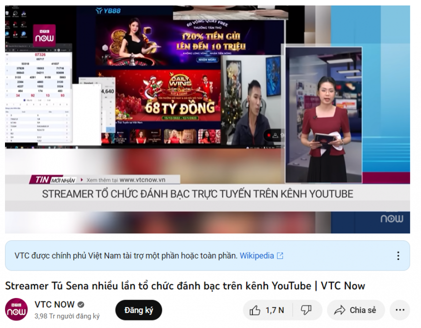 Nam streamer tổ chức đánh bạc online 283029