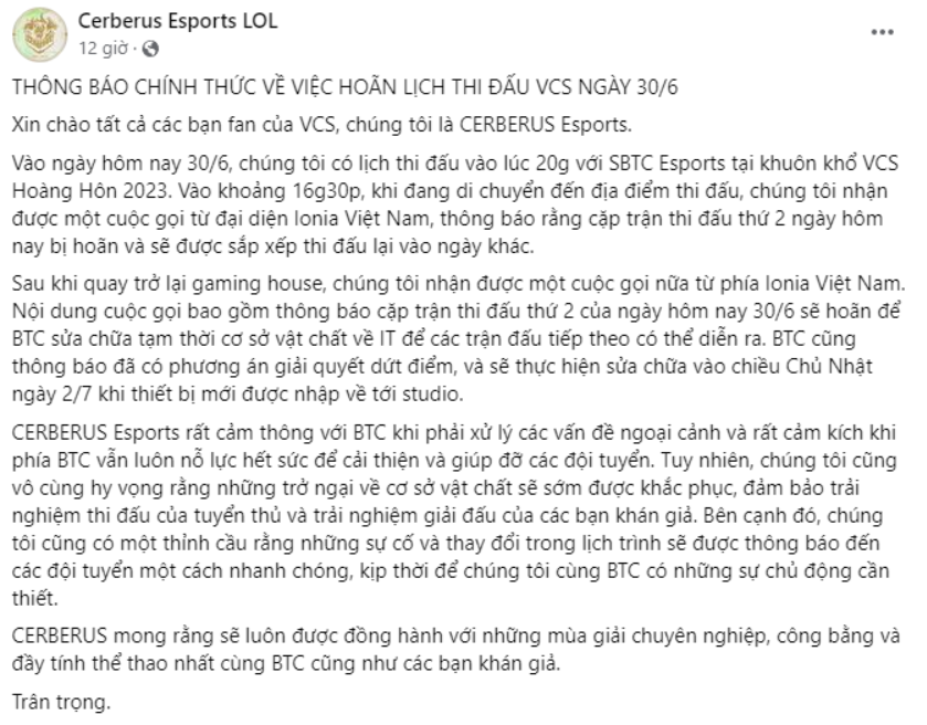 Ban tổ chức VCS ra quyết định bất ngờ về trận đấu của SE 298326