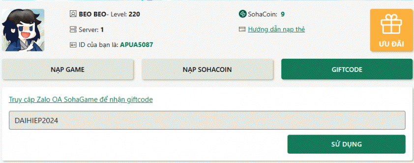 Code Đại Hiệp Xuất Chiêu mới nhất và cách nhập 577568