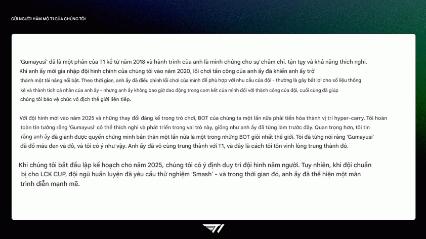 T1 ra thông báo quan trọng về Gumayusi và Smash 607513T1 ra thông báo quan trọng về Gumayusi và Smash 607513