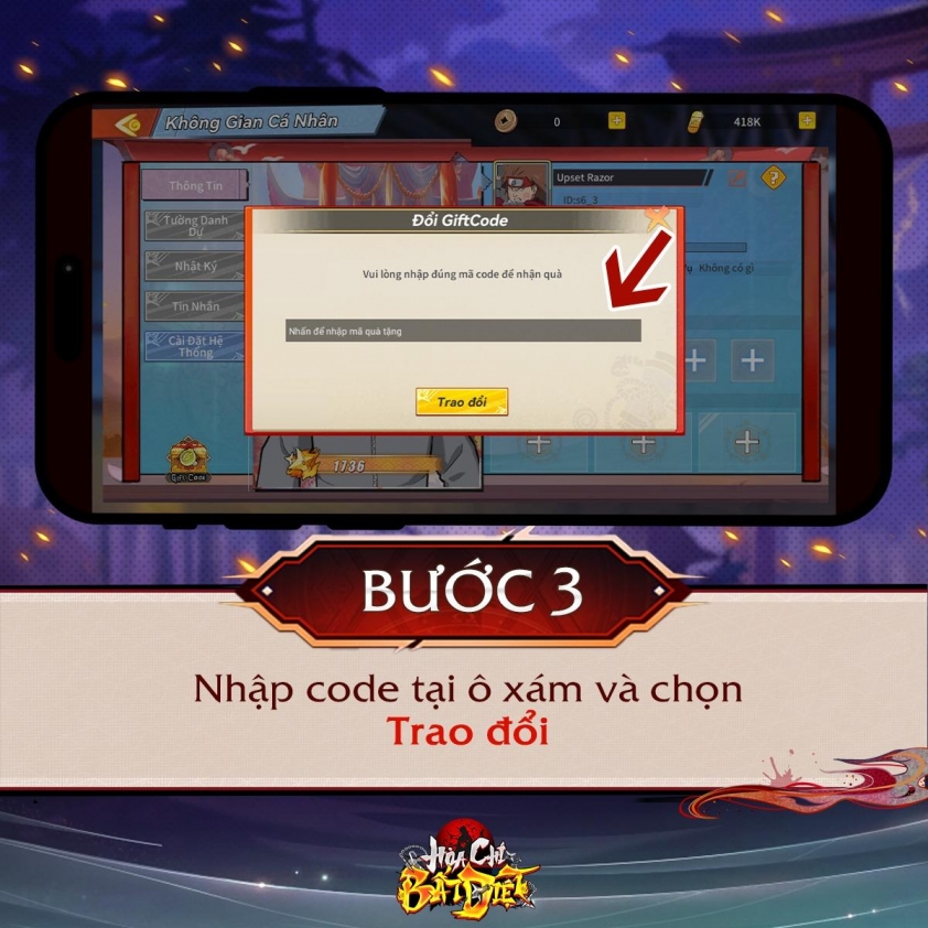 Code Hỏa Chí Bất Diệt mới nhất và cách nhập 630008