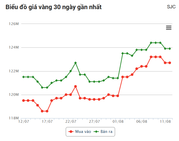 Giá vàng hôm nay chiều 12/8: Vàng nhẫn SJC và BTMC giảm nhẹ 683143