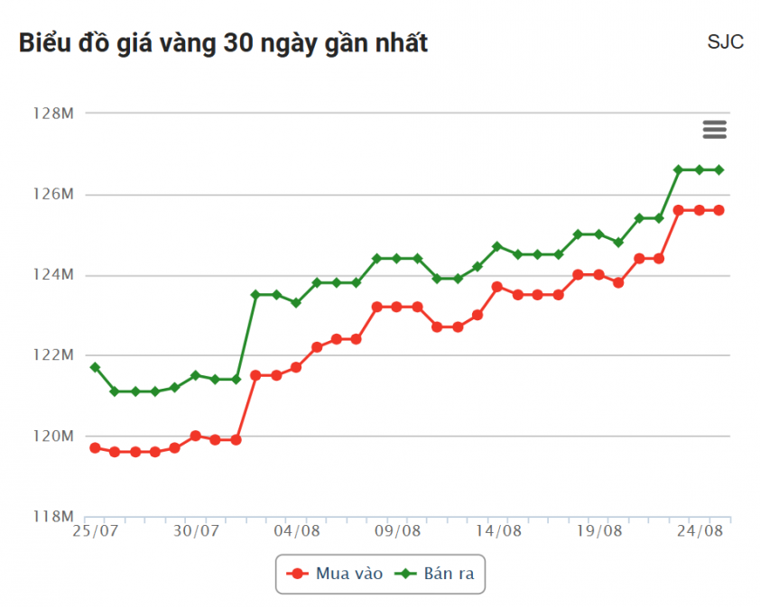 Giá vàng hôm nay sáng 25/8: SJC vẫn neo ở đỉnh 691260