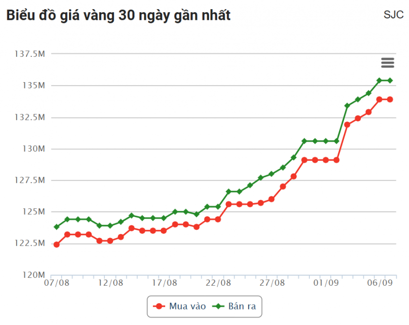 Giá vàng hôm nay sáng 7/9: SJC vững vàng đỉnh cao 699555