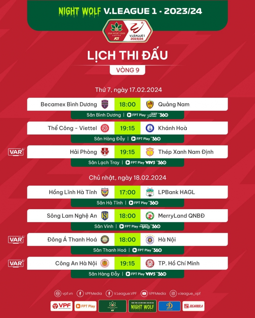 Lịch thi đấu vòng 9 V-League 2023/2024: CAHN, Viettel, Hà Nội và HAGL trình 'tướng' mới 406993