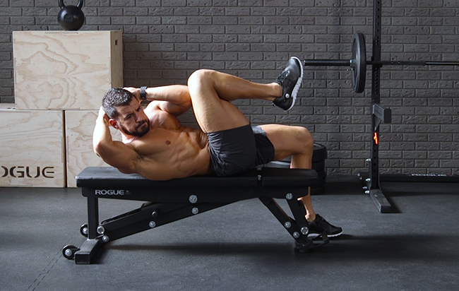 Elevated bicycle crunch