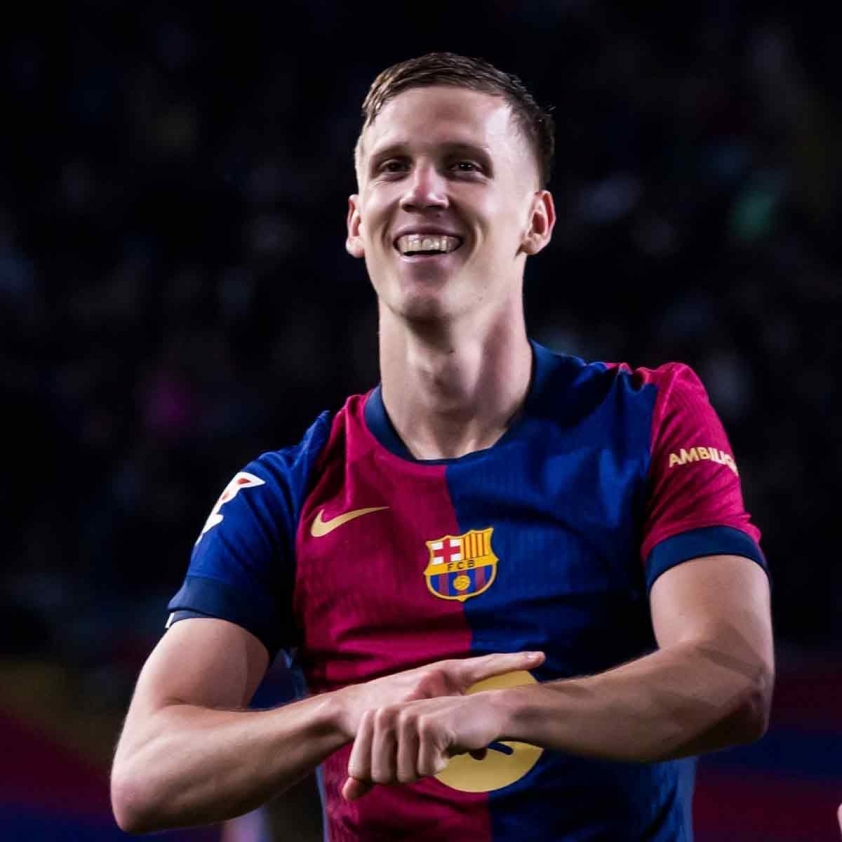 Dani Olmo ăn mừng sau khi ghi bàn thắng duy nhất của trận đấu (Ảnh: Barcelona)