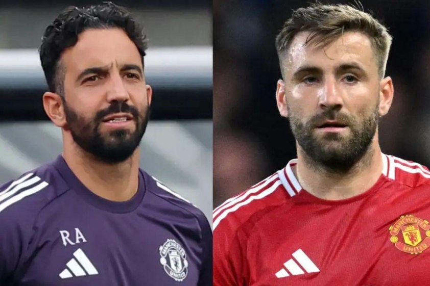 Luke Shaw bất mãn khi không được HLV Ruben Amorim lựa chọn vào nhóm thủ lĩnh mới (Ảnh: GOAL).