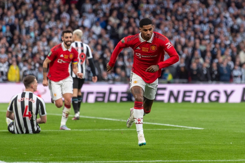 Rashford từng ghi bàn ấn định chiến thắng 2-0 cho MU trước Newcastle ở chung kết Carabao Cup 2023