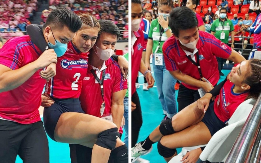 Sao bóng chuyền Alyssa Valdez dính chấn thương, đồng đội bế rời sân 229118