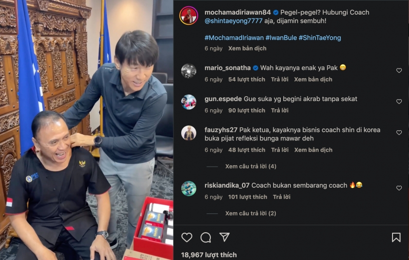 HLV Shin Tae Yong 'gây bão' khi massage cho chủ tịch LĐBĐ Indonesia 184095