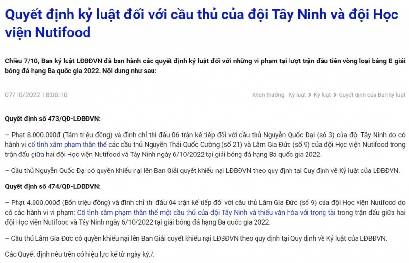 VFF ra án phạt cho cầu thủ lò HAGL vì hành vi gây phẫn nộ dư luận 199239