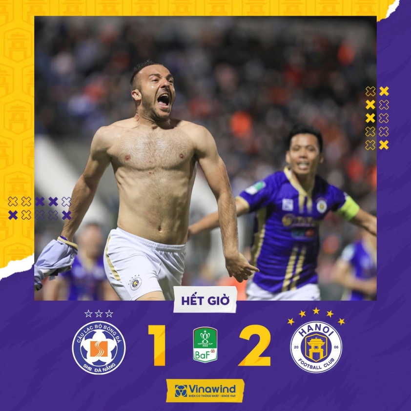 Hà Nội FC ngược dòng đánh bại Đà Nẵng ở vòng 1/8 Cúp Quốc gia 2022 (Ảnh: HNFC)